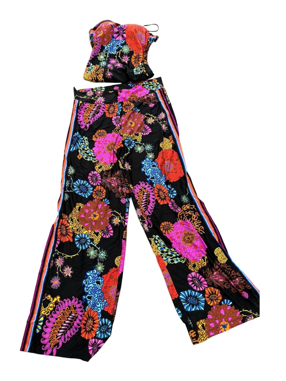 Trina Turk Black Wide-Leg Floral Swum set with Multicolor